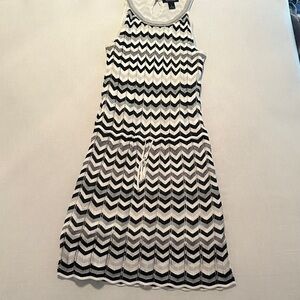 White House Black Market Women’s Chevron Dress - Black and White and Silver